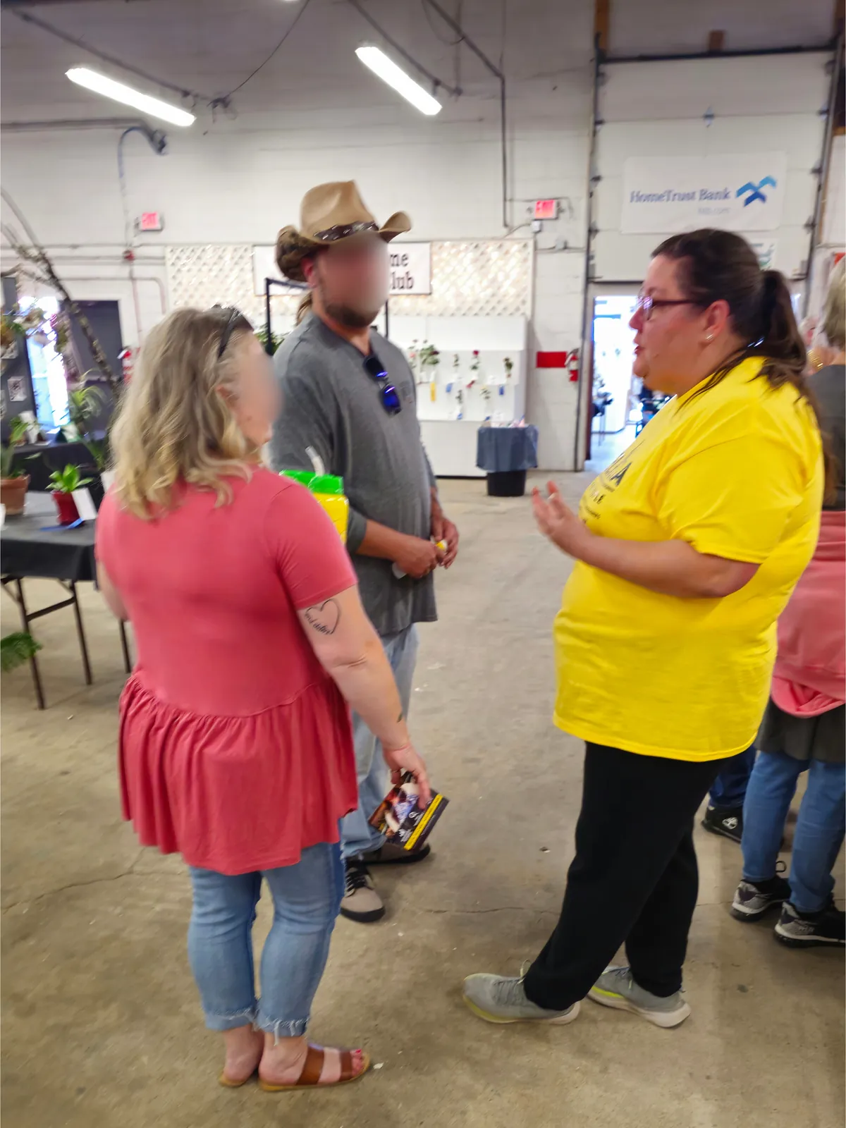 Felicia Dreher discussing her campaign with two Davidson County residents
